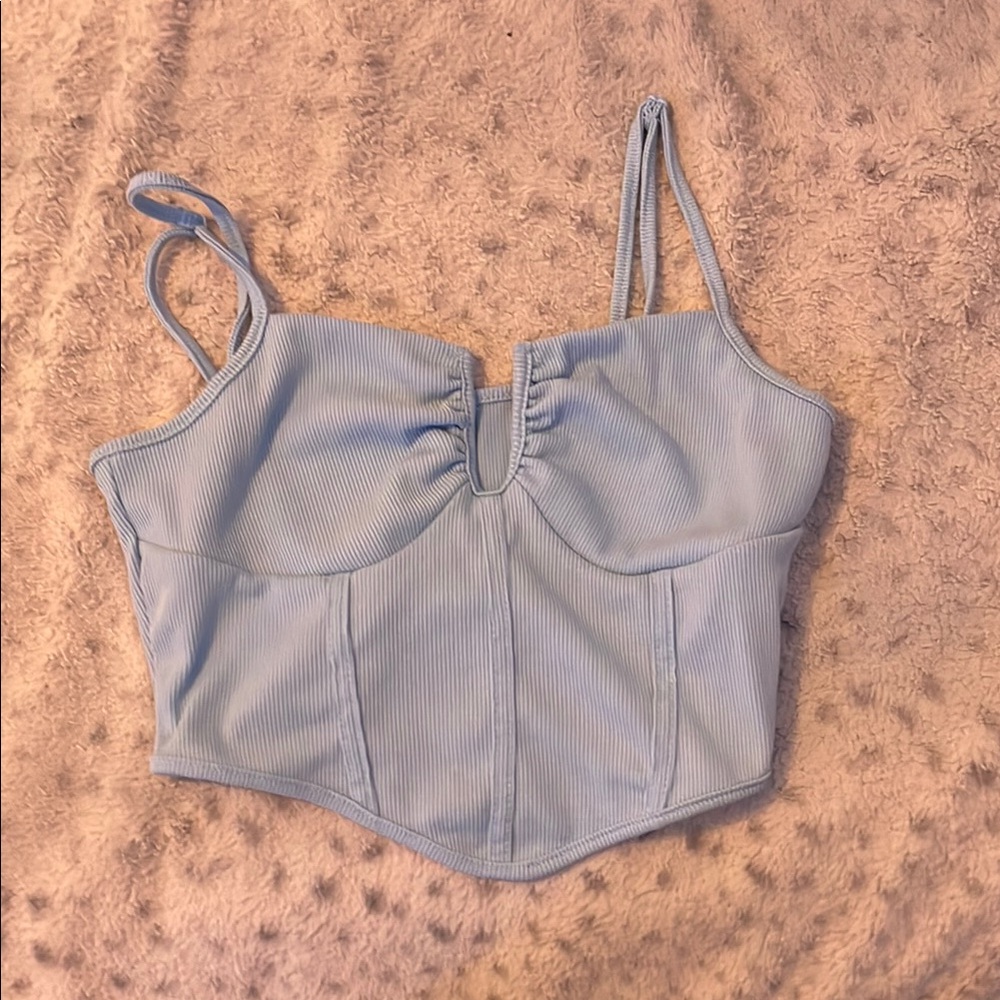 Women's Blue Ribbed Crop Top